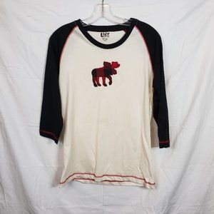 Lazy One Size M 8-10 Red Cream Plaid Moose Pajama Tee Top Shirt 3/4 Sleeve #1074